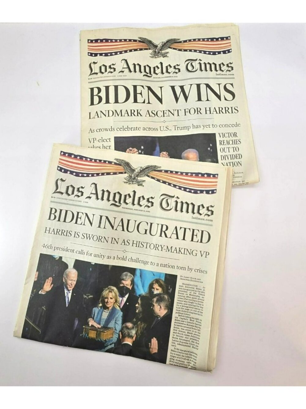 Los Angeles Times Biden Wins & Inauguration Newspapers Historic Headlines CM2309